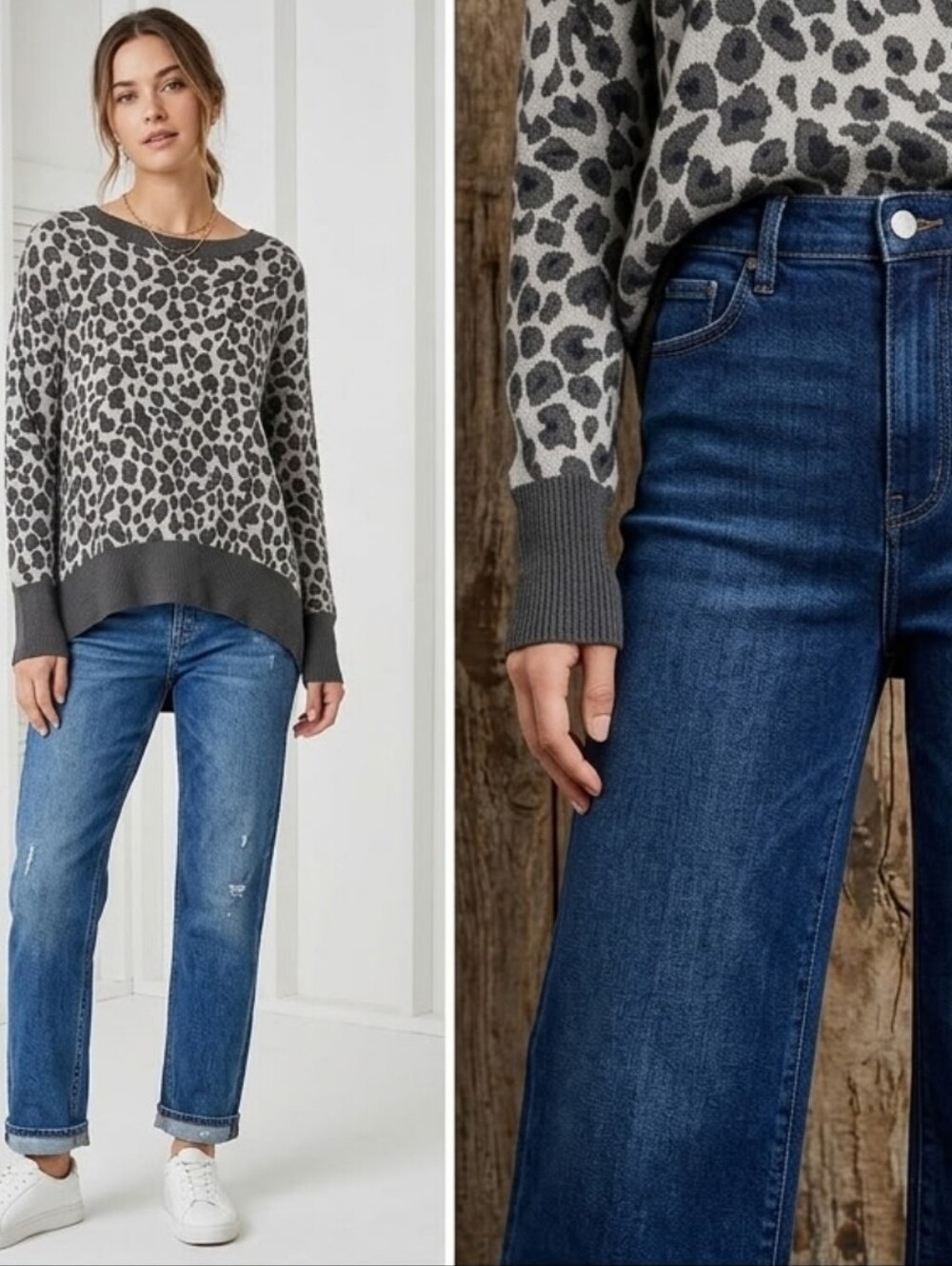 Leopard Print Gray Sweater